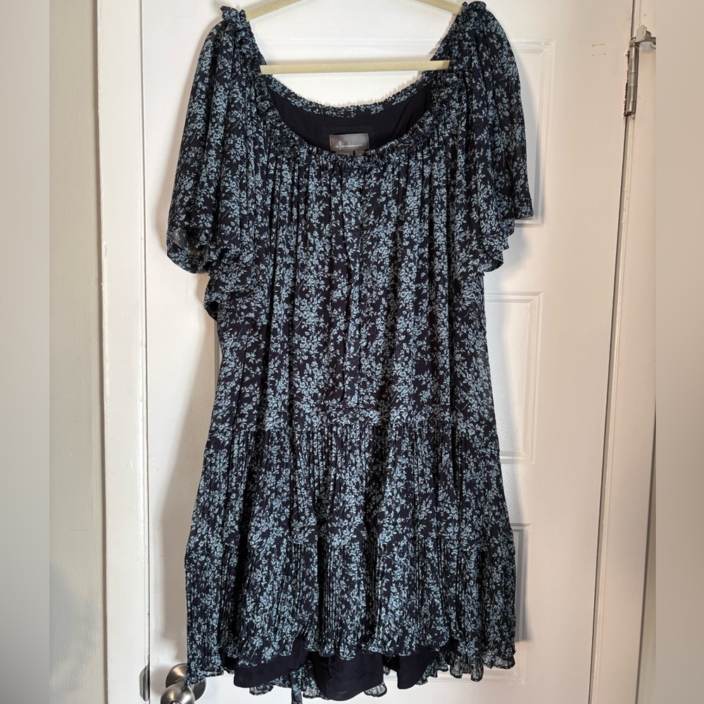 Anthropologie Navy and Light Blue Floral Dress